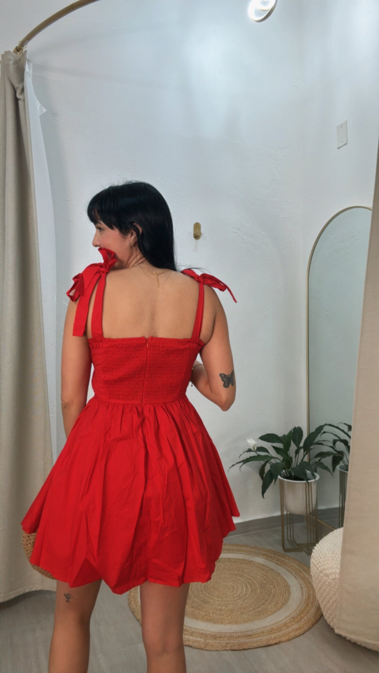 Red Dress Tie Shoulder