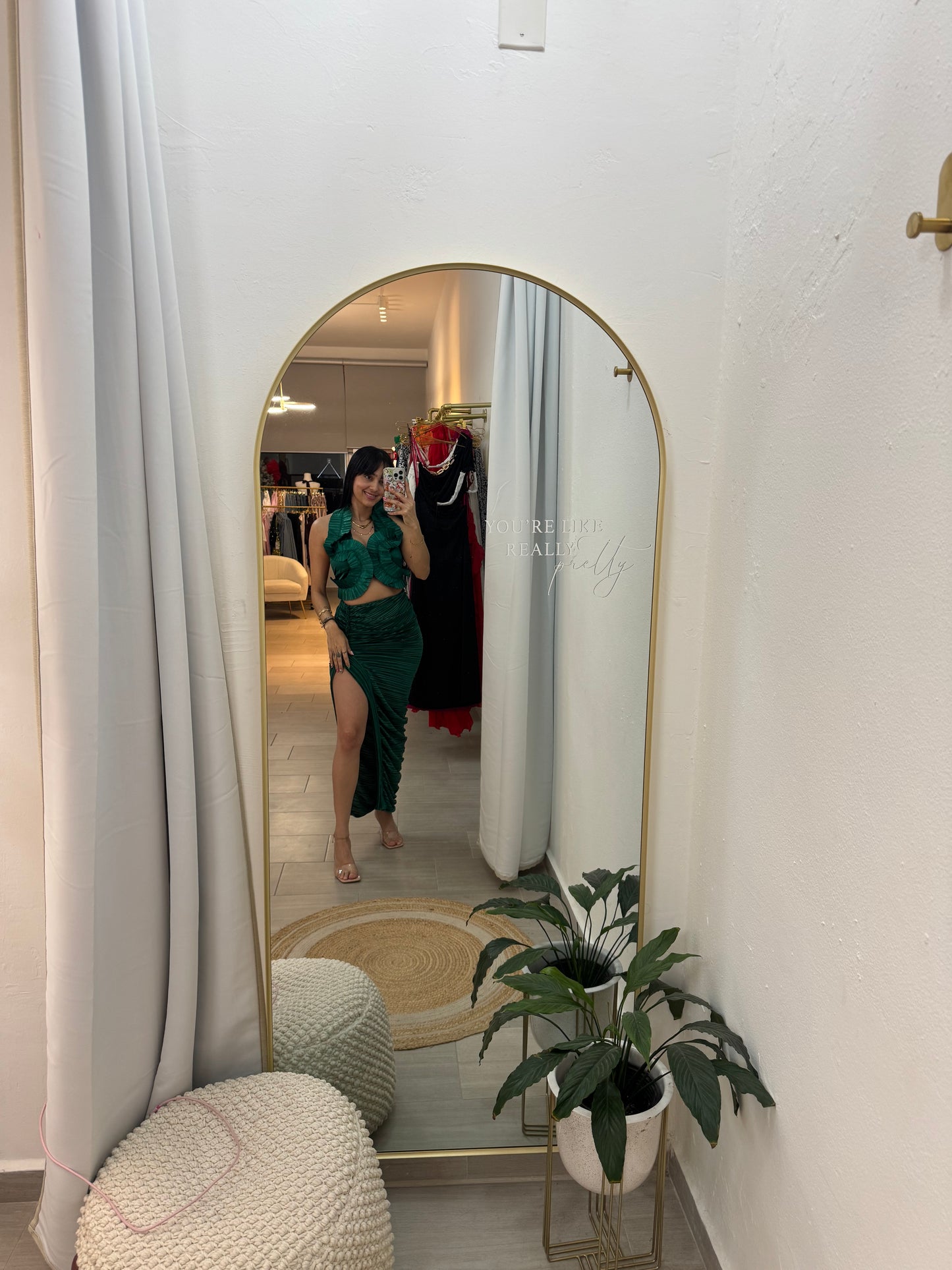 Green Halter Neck Backless Skirt Sets