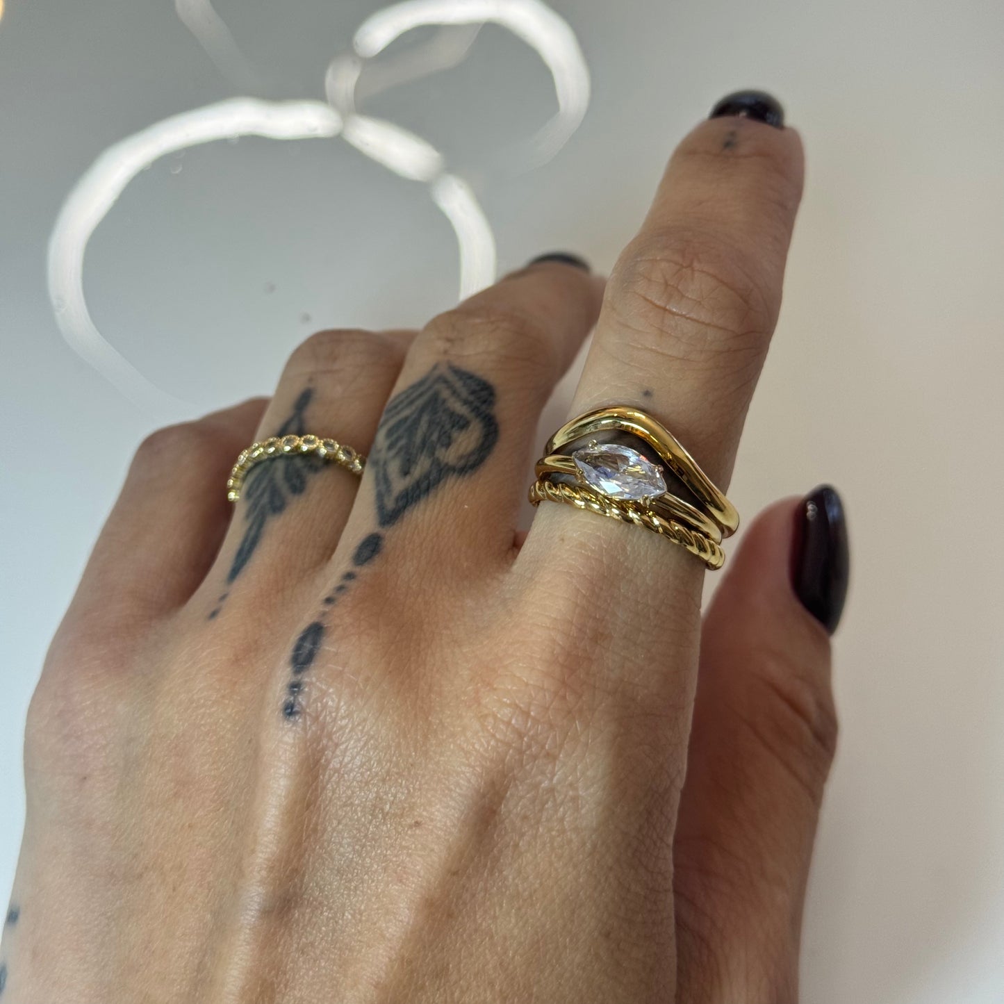 Coated Real Gold Ajustable Ring with Stone