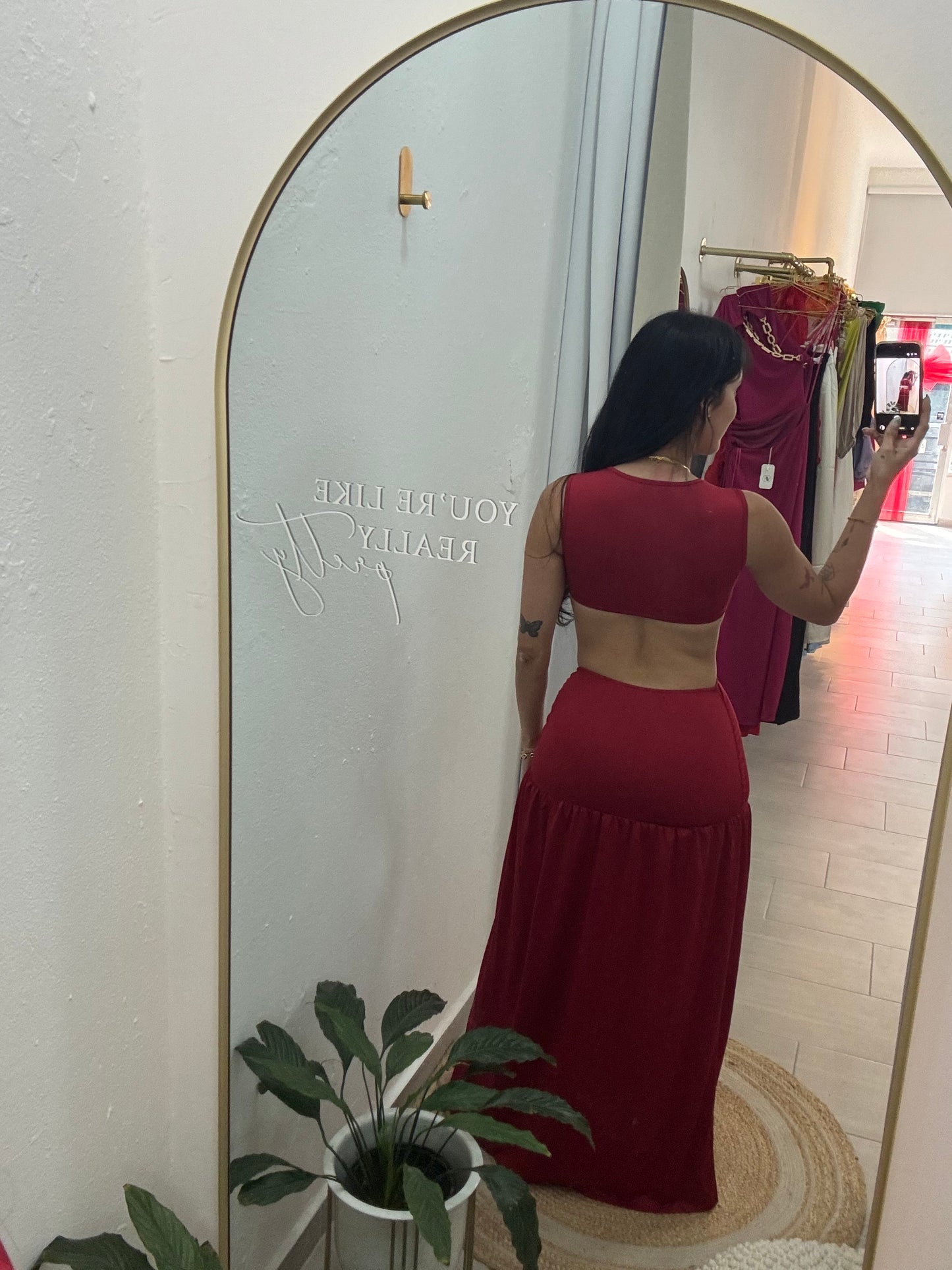 Ruched Hem Maxi Dress Burgundy