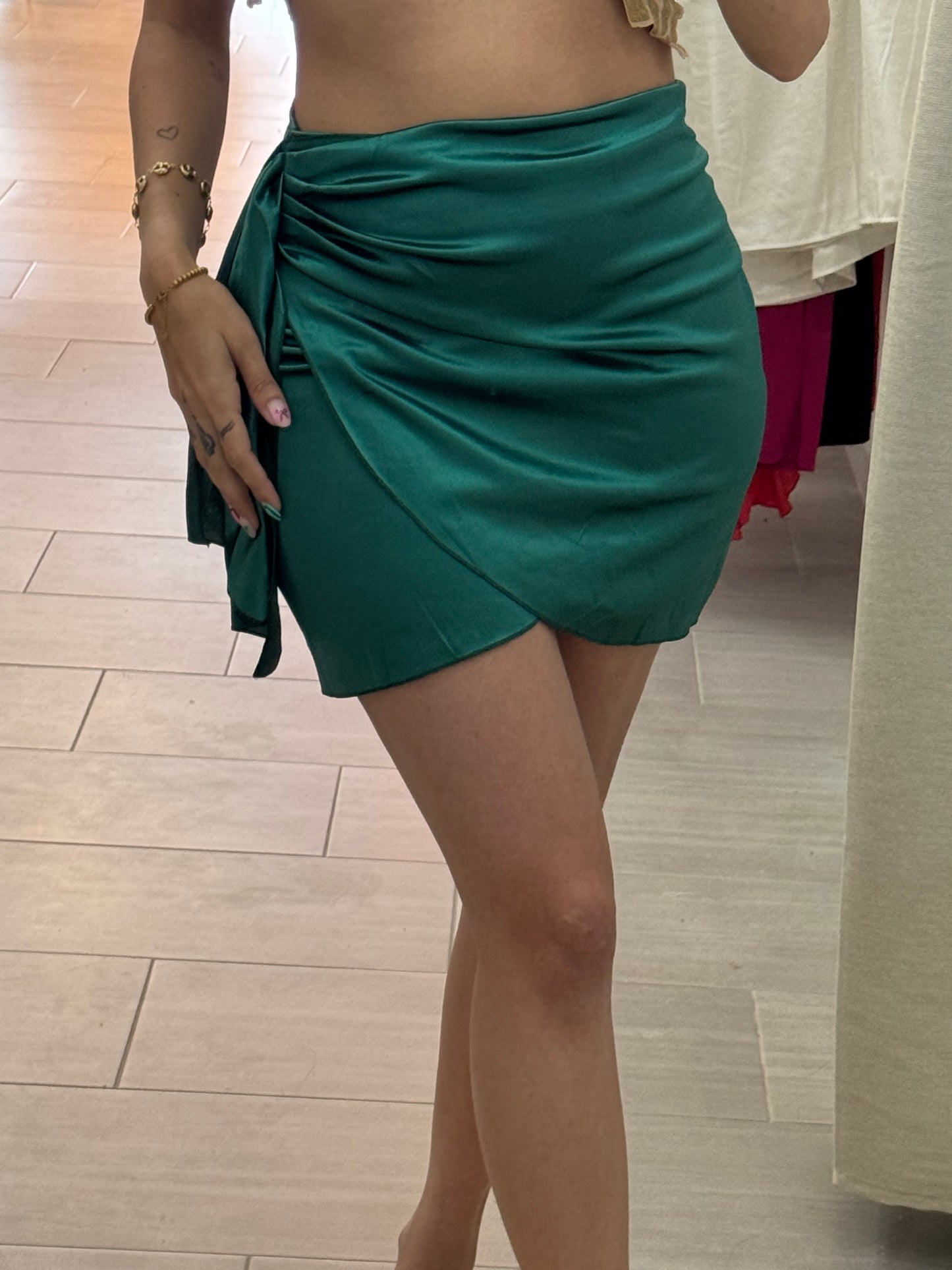 Green Ruched High Rise Skirts