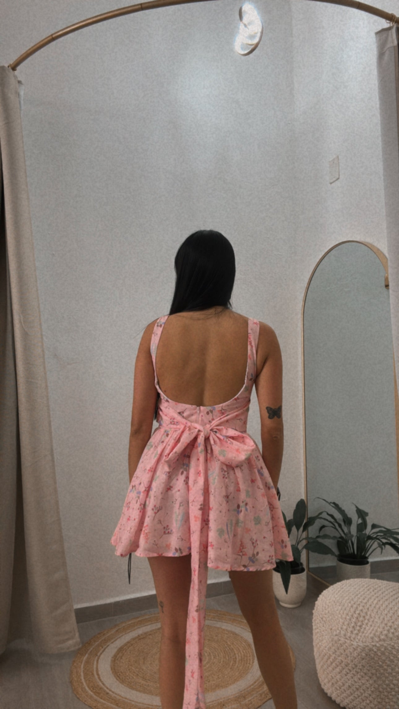 Mini Dress Pink Floral Tie Back