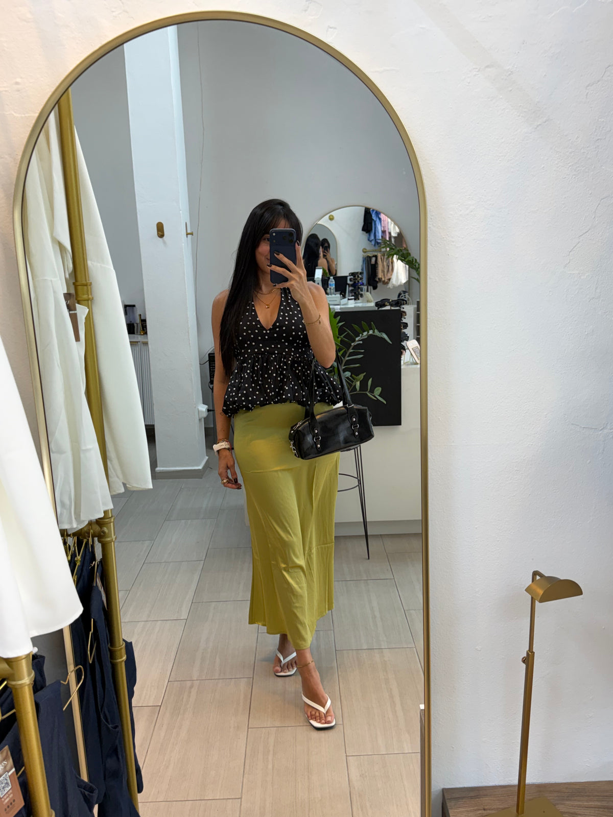Satin Midi Skirt Green