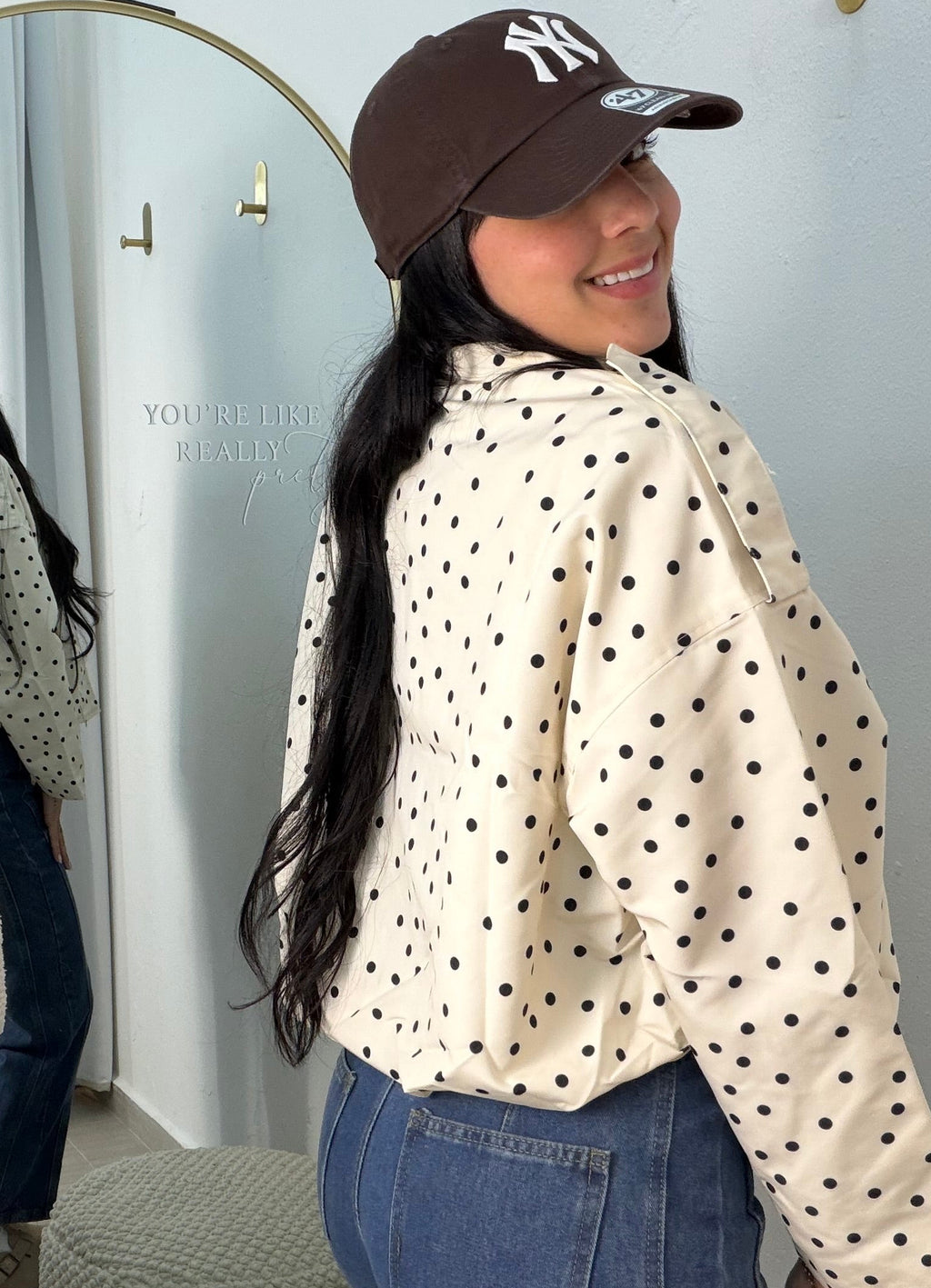 Polka Dot Cropped Jacket Beige