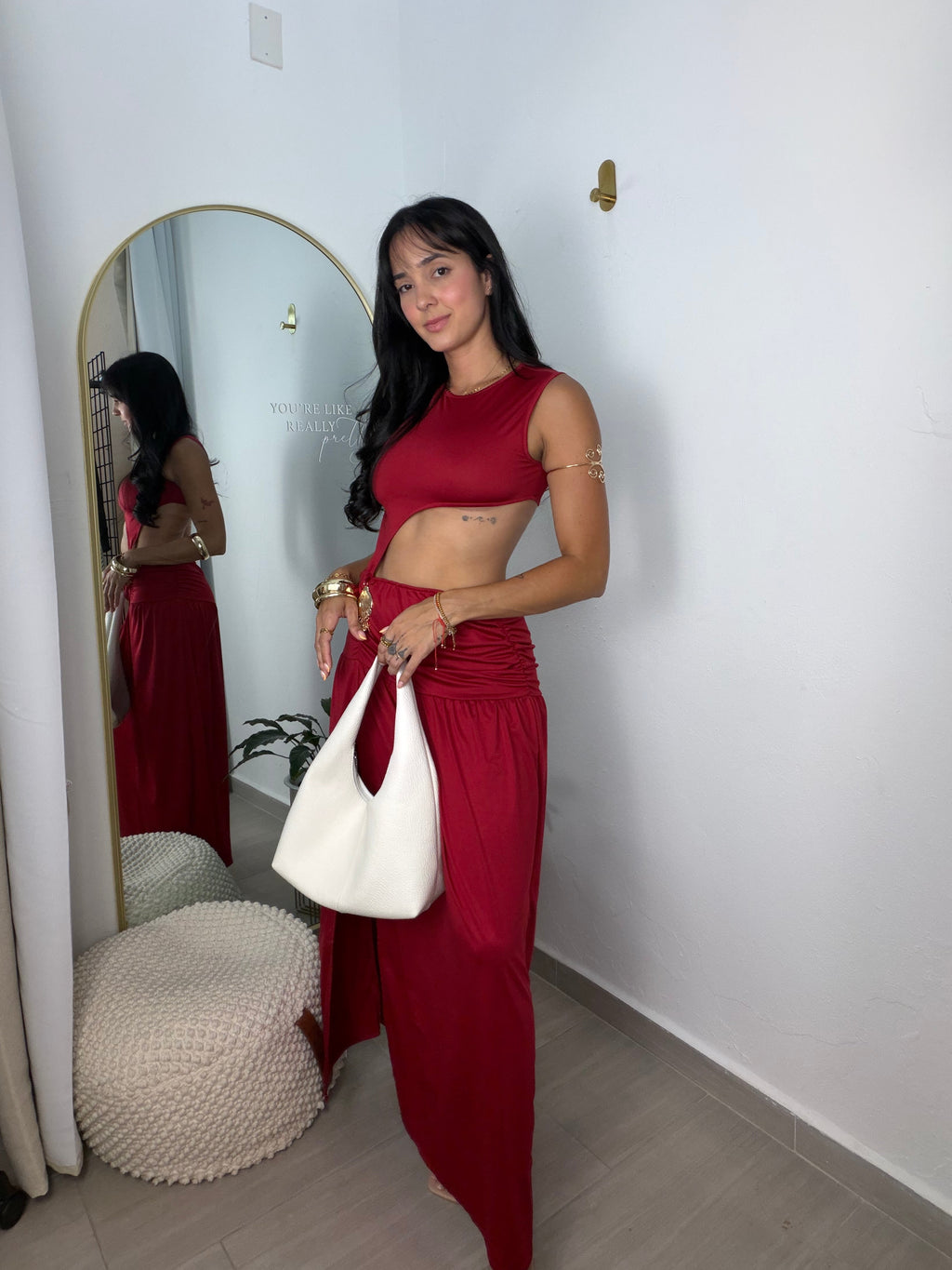 Ruched Hem Maxi Dress Burgundy