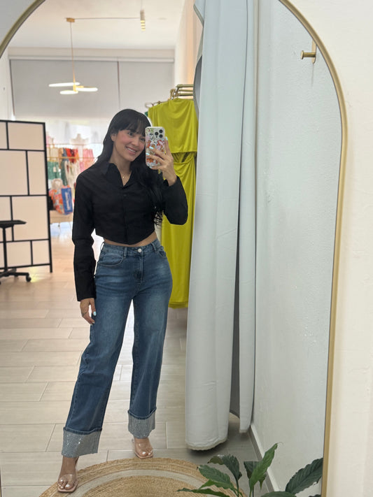 Crop Top Long Sleeve Black
