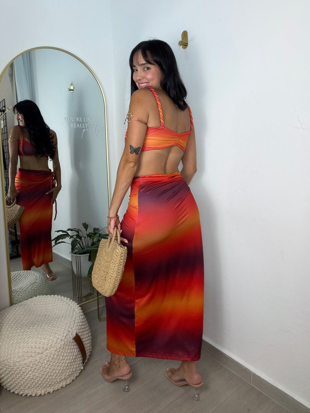 Weave Cropped Skirt Sets