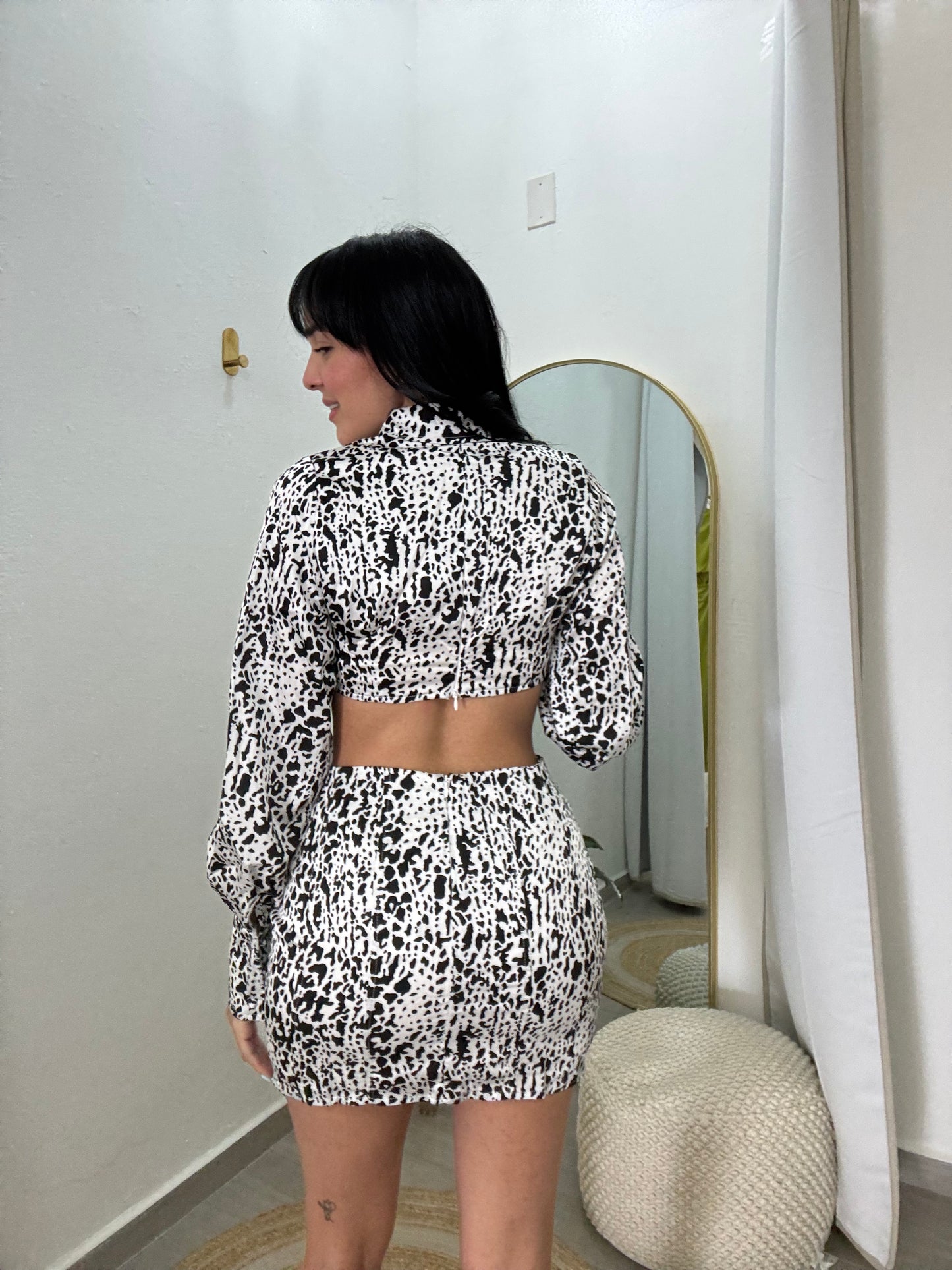 Print White and Black Mini Dress