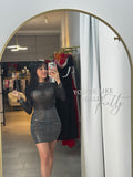 Rhinestones Mini Dress Black