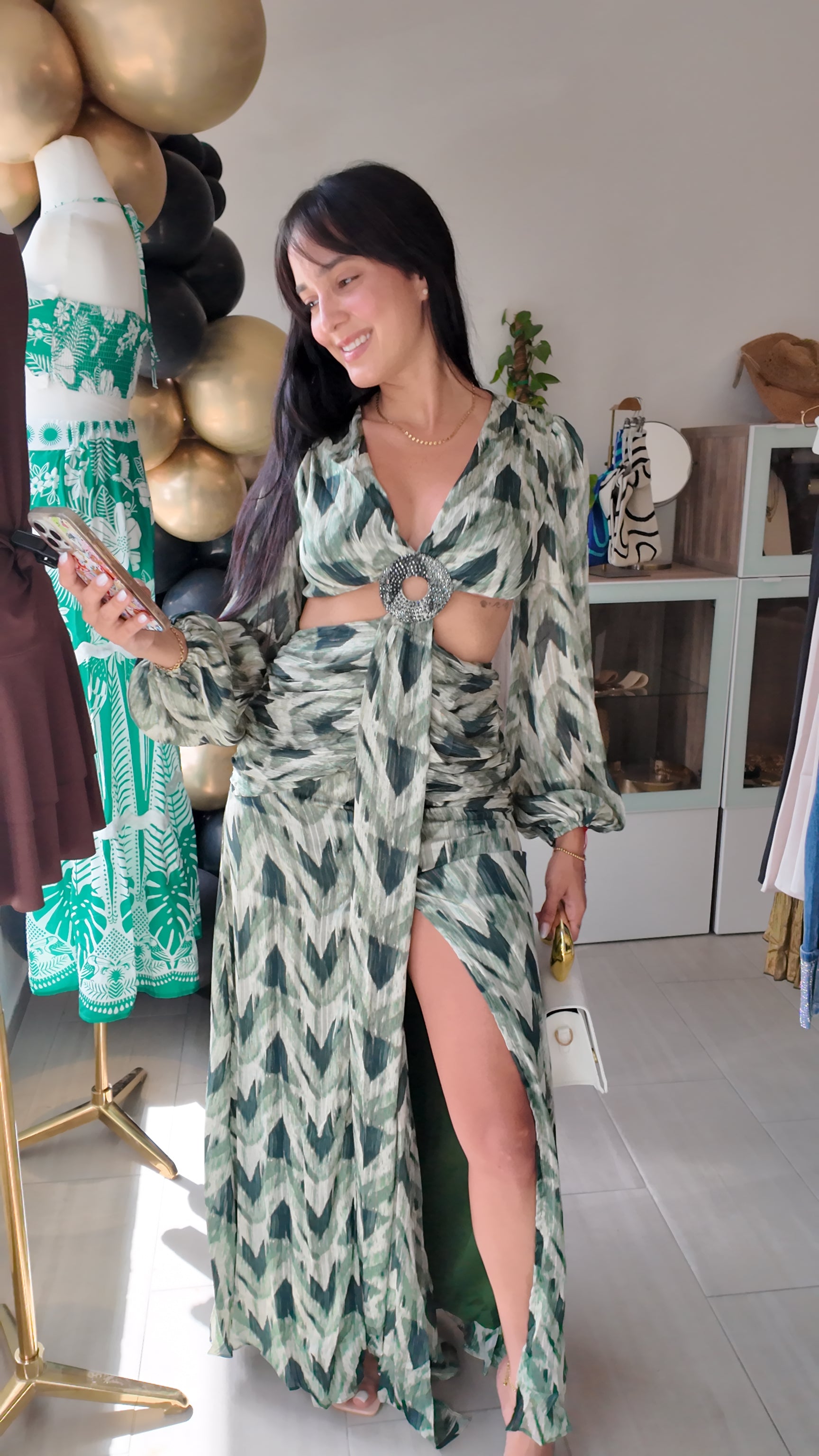 Green Long Sleeve Maxi Dress