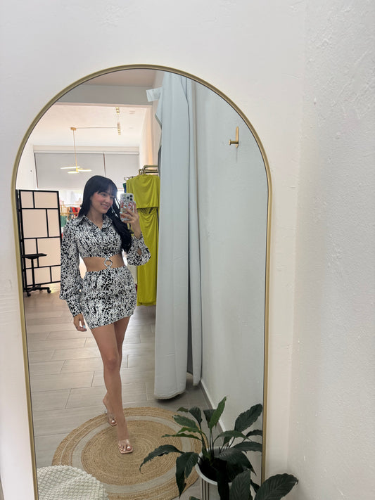 Print White and Black Mini Dress