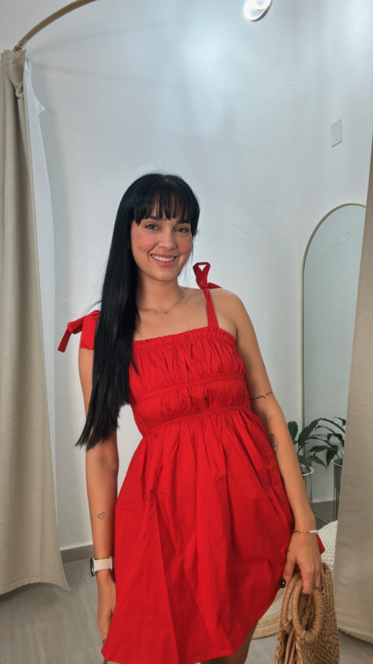 Red Dress Tie Shoulder