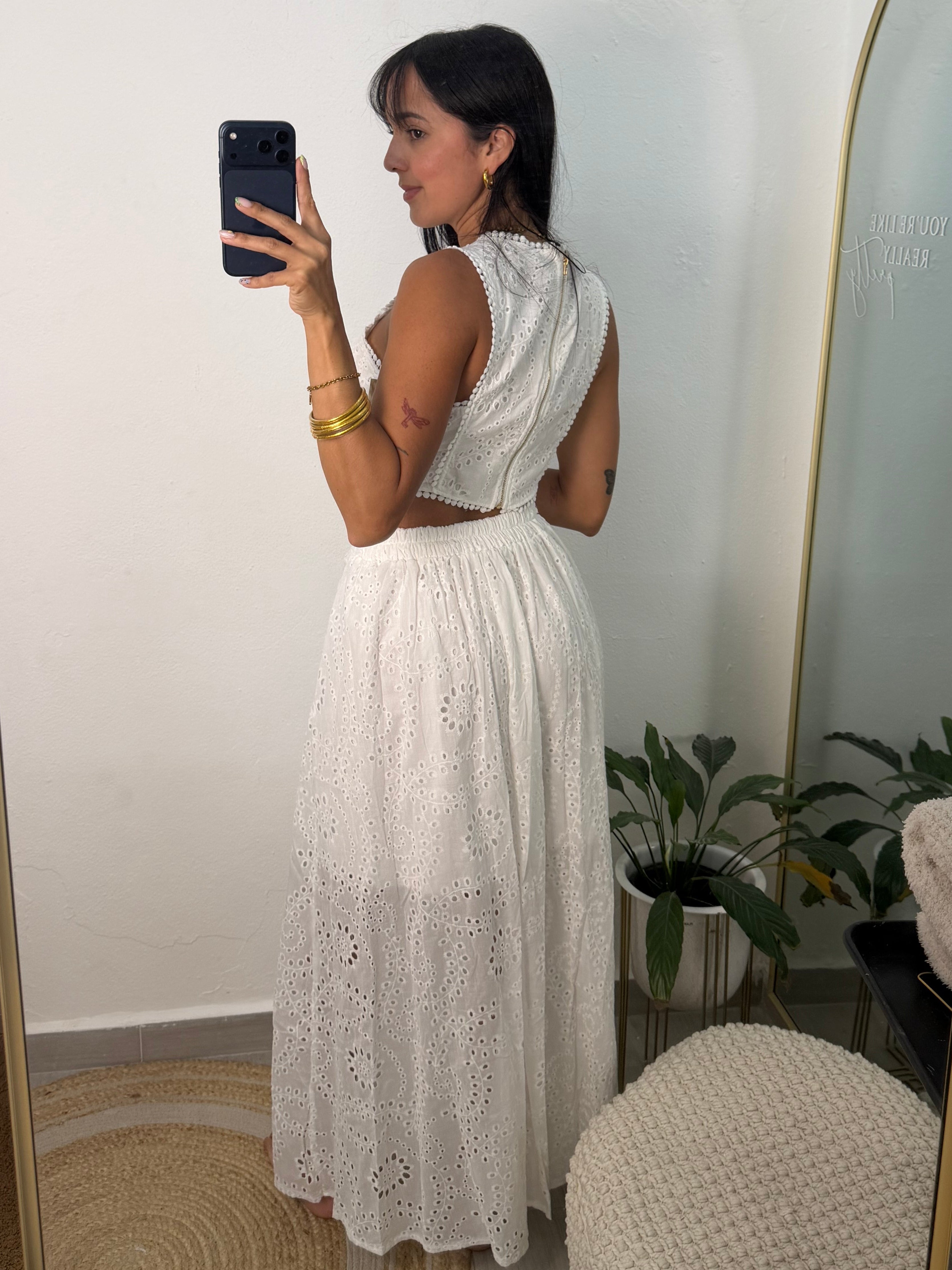 Lace Long Skirt Set White