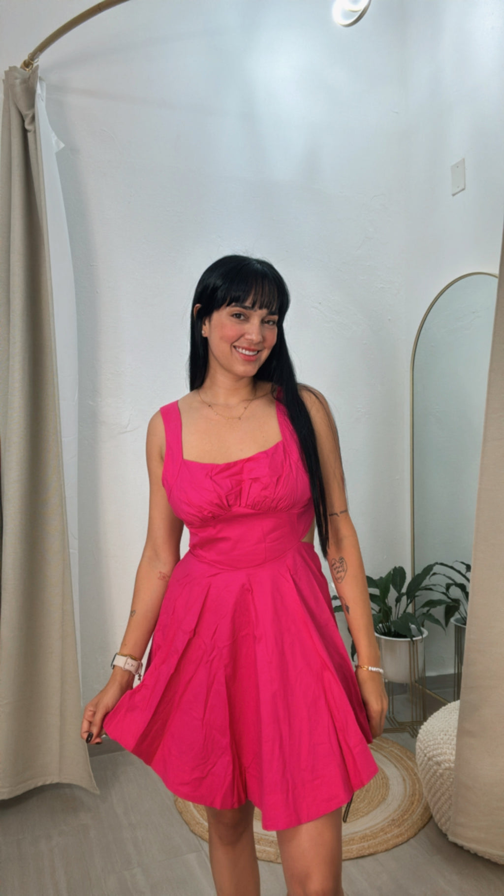 Fucshia Mini Dress W Tie
