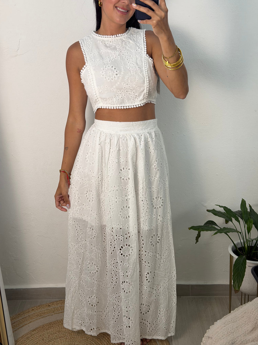 Lace Long Skirt Set White