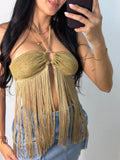 Gold Fringe Halter Top