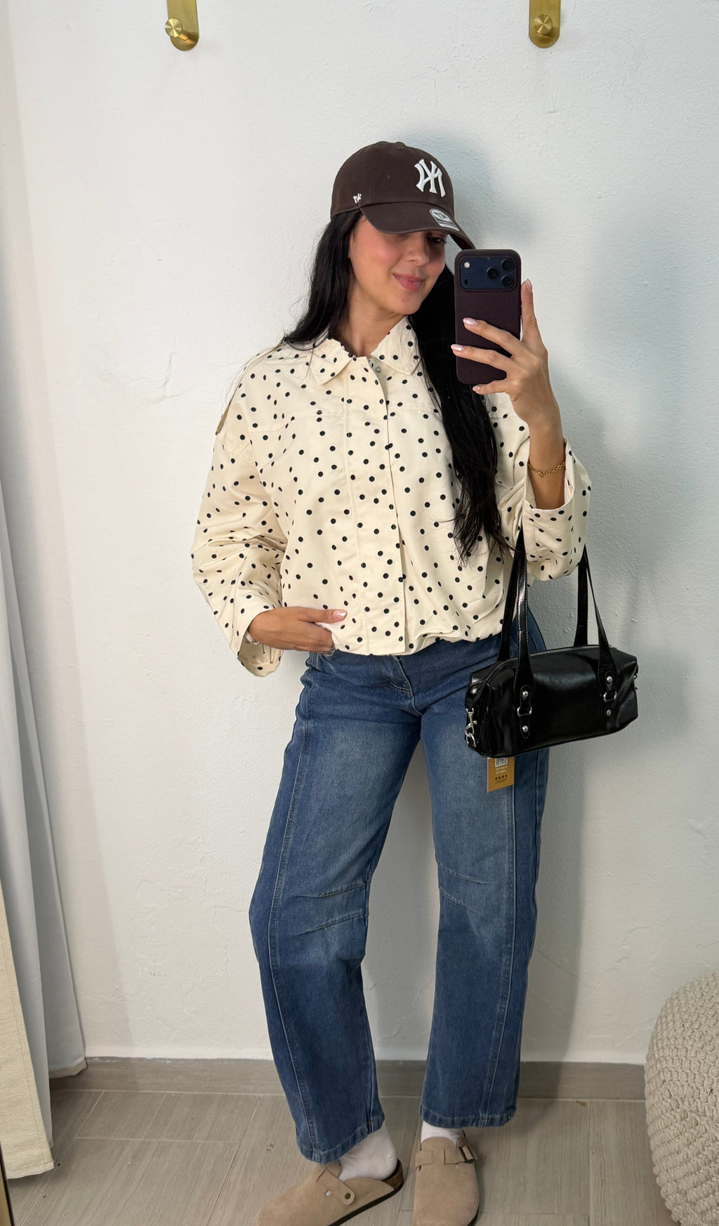 Polka Dot Cropped Jacket Beige