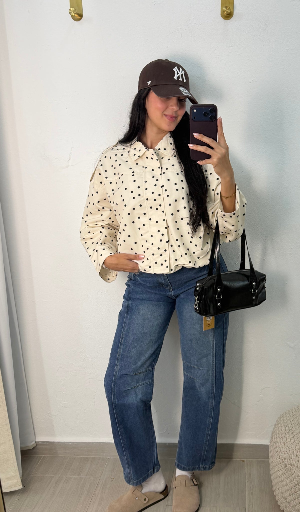 Polka Dot Cropped Jacket Beige