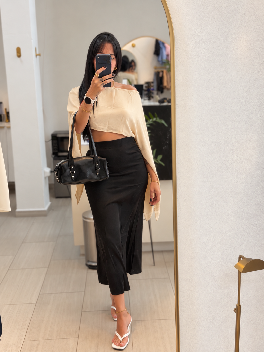 Beige Crop Top Long Sleeve