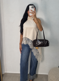 Apricot Lace Detail Halter Top