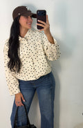 Polka Dot Cropped Jacket Beige