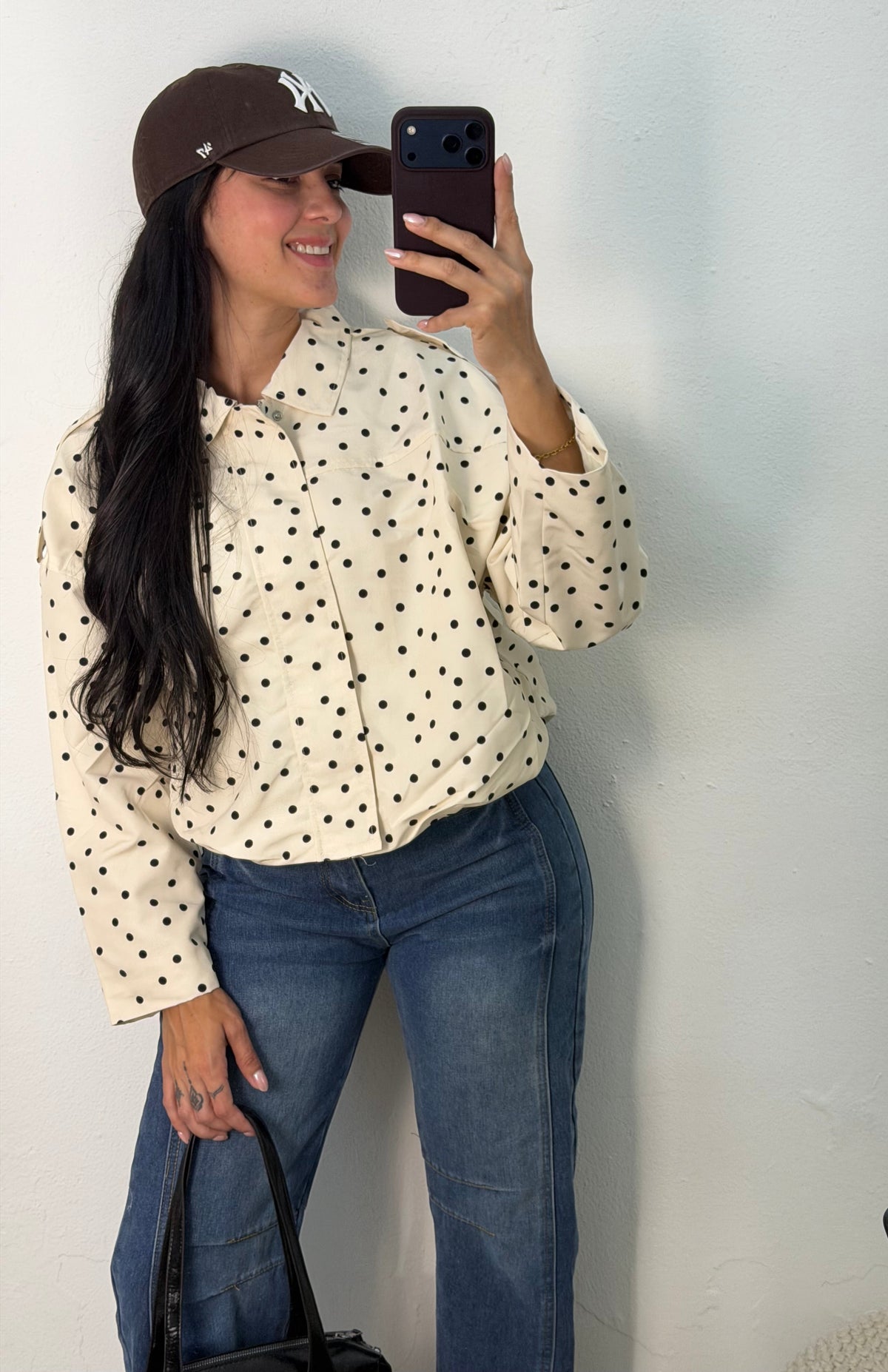 Polka Dot Cropped Jacket Beige