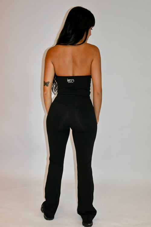 Black Halter Vest and Long Pants Gym Set