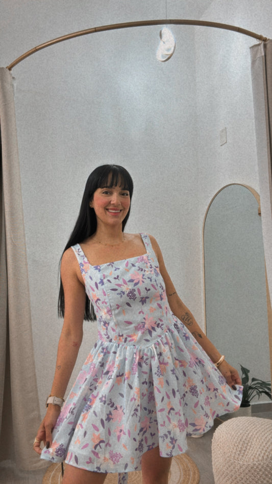 Mini Dress Blue Back Tie