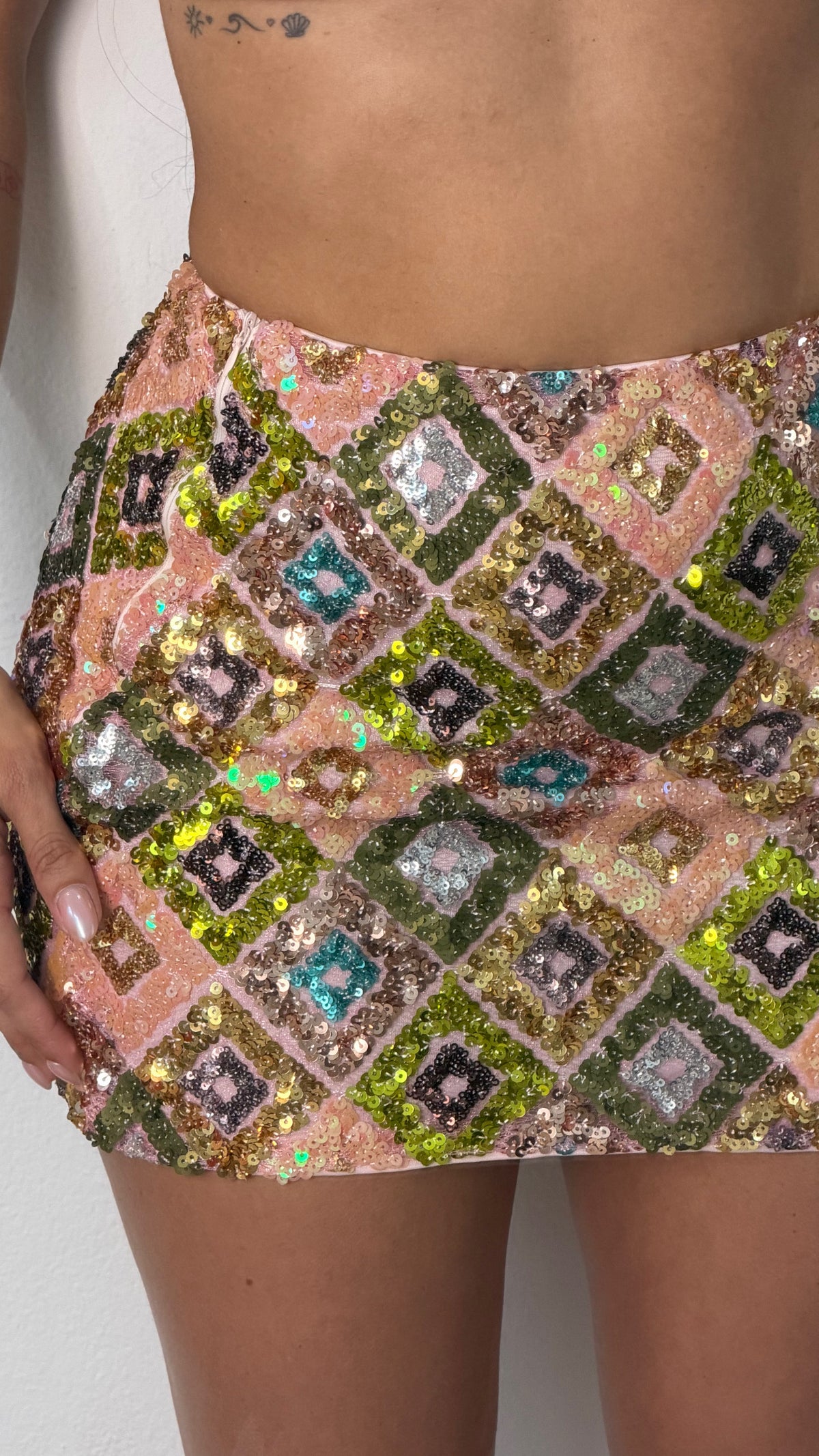 Light Pink Sequin Mini Skirt