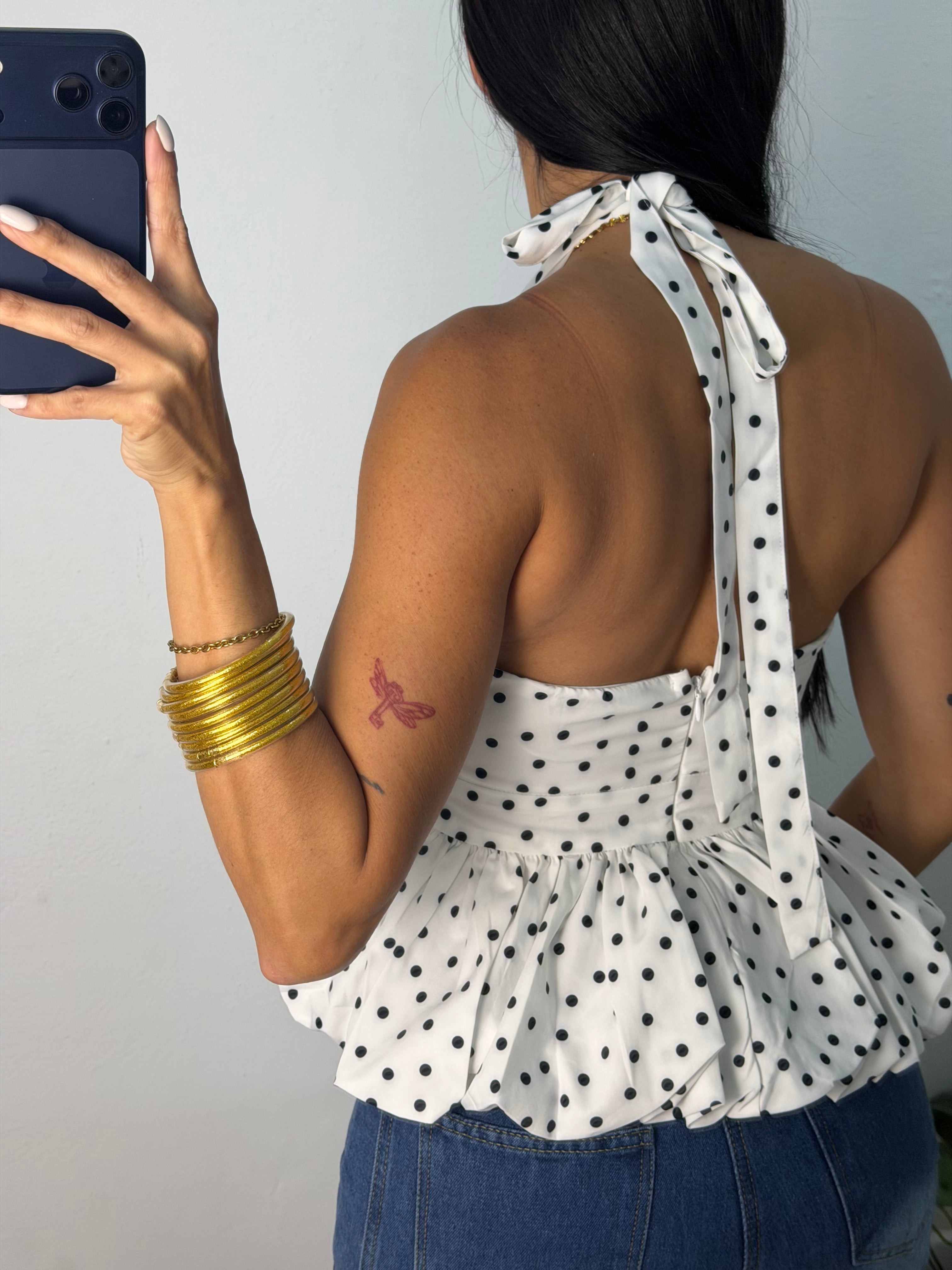 White Polka Dot Halter Top