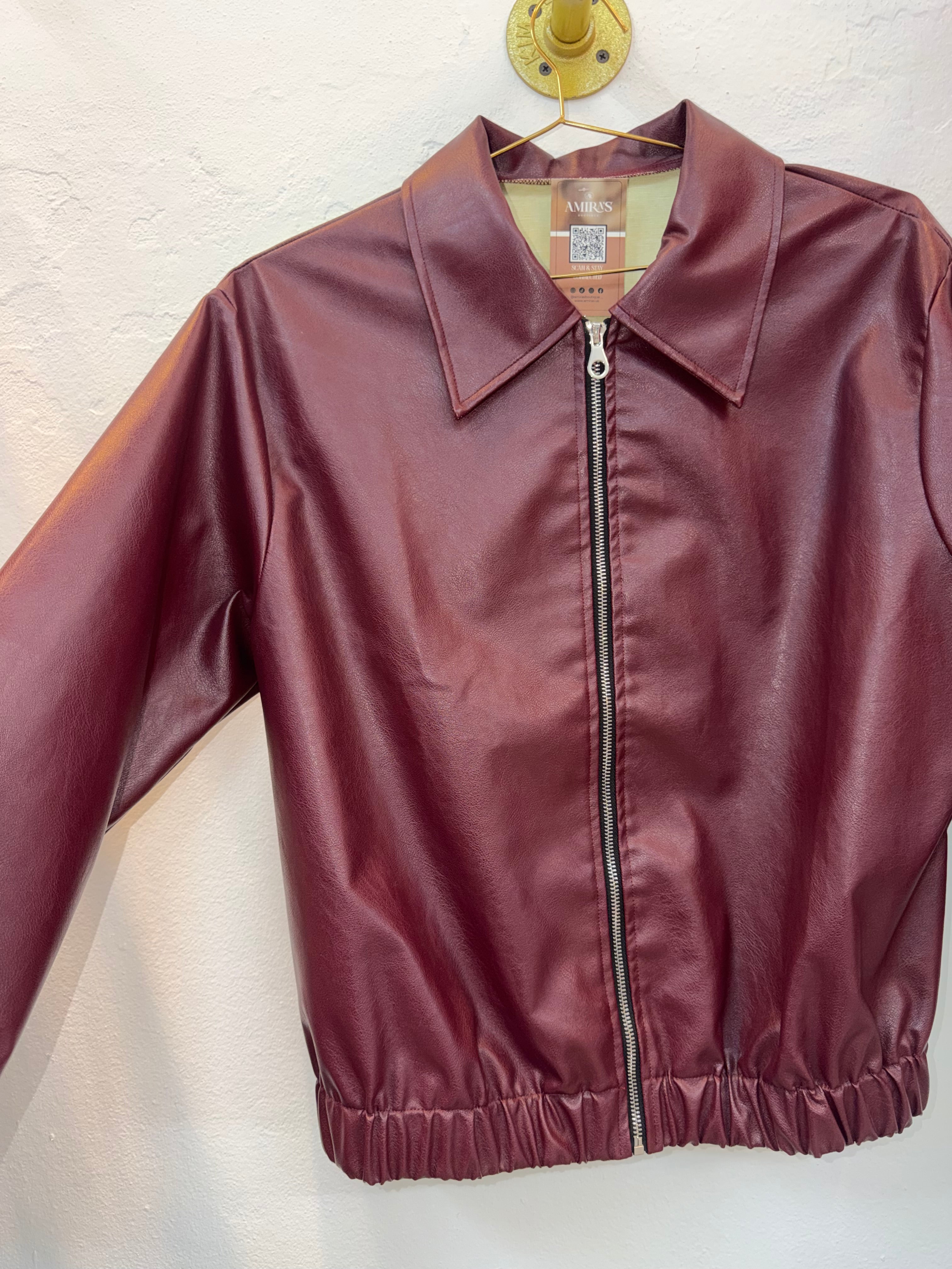 Leather Wine Red Jacket