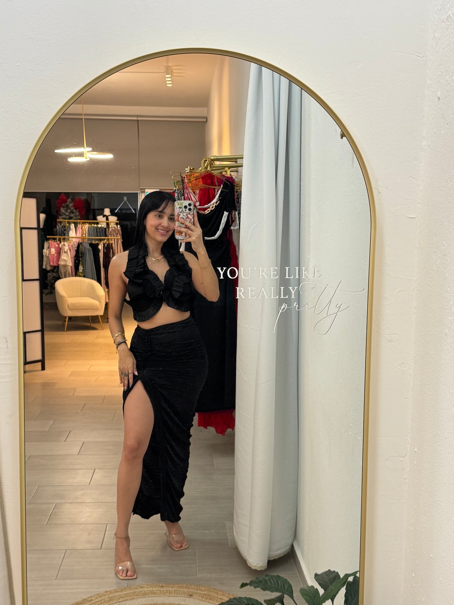 Black Halter Neck Backless Skirt Sets