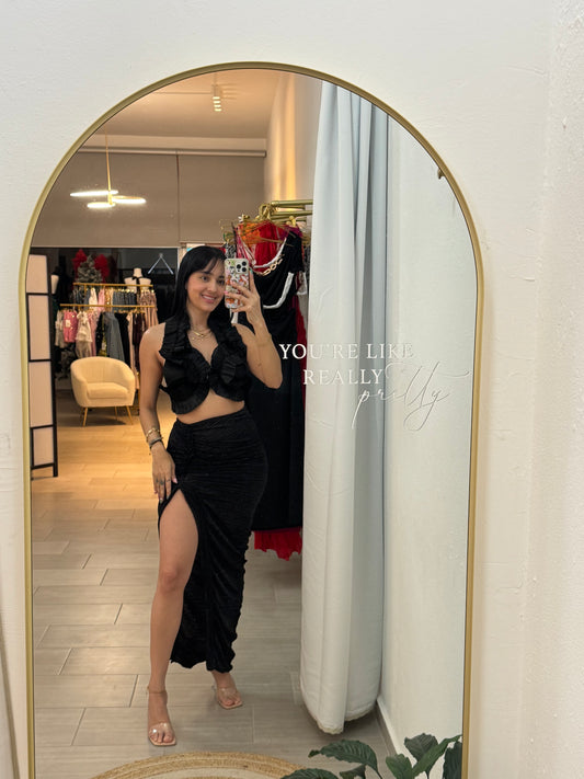 Black Halter Neck Backless Skirt Sets