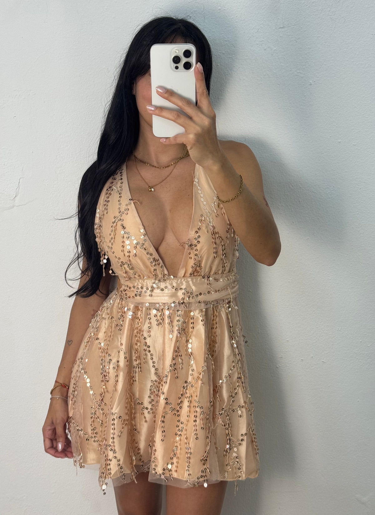 Deep V Sequin Dress