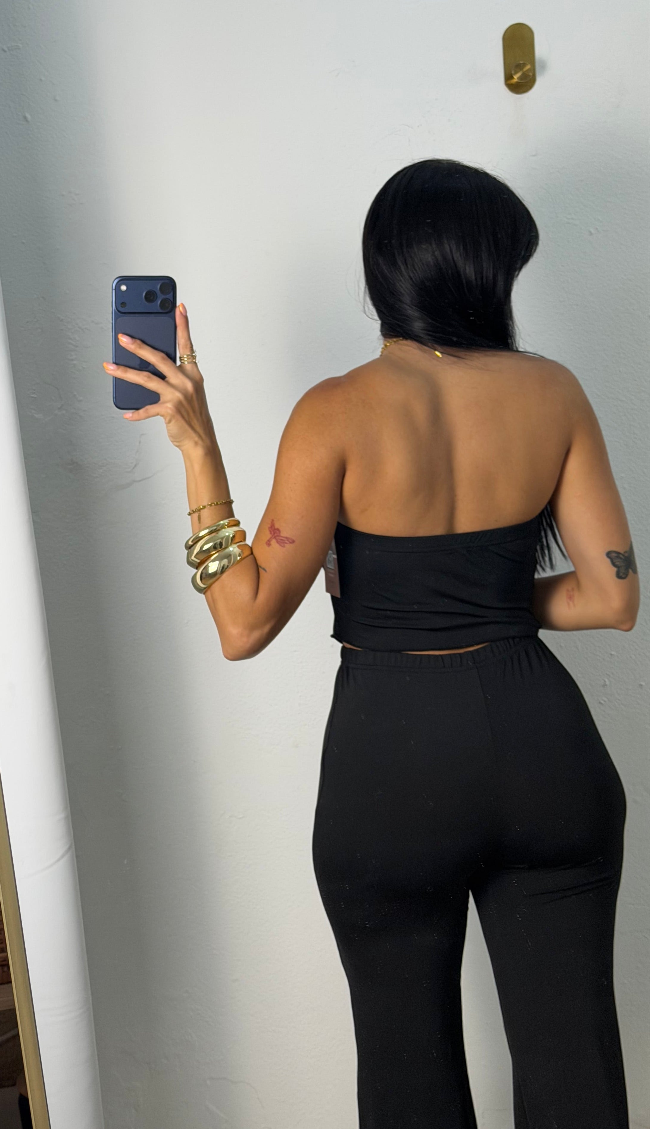 Black Pants And Strapless Top