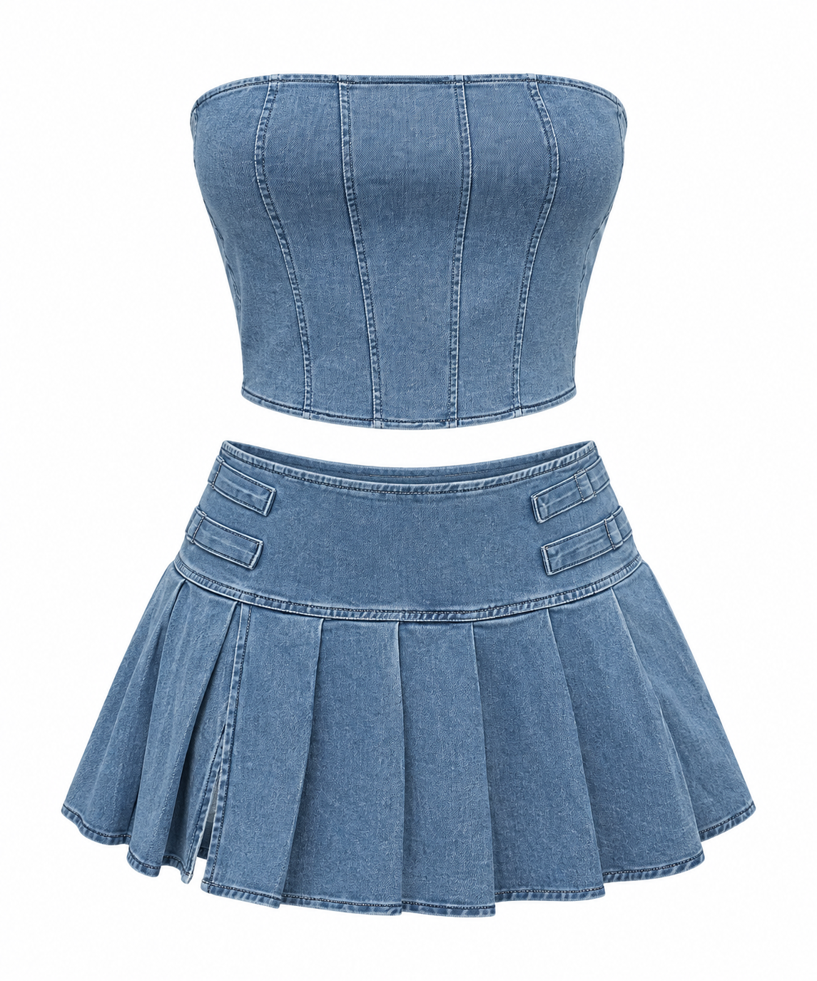 Denim Crop Tank Skirts Sets