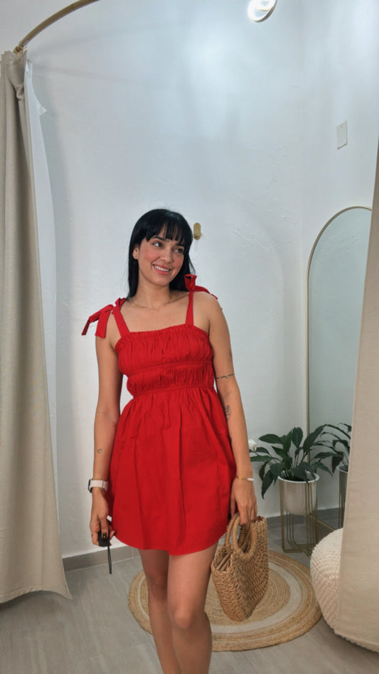 Red Dress Tie Shoulder