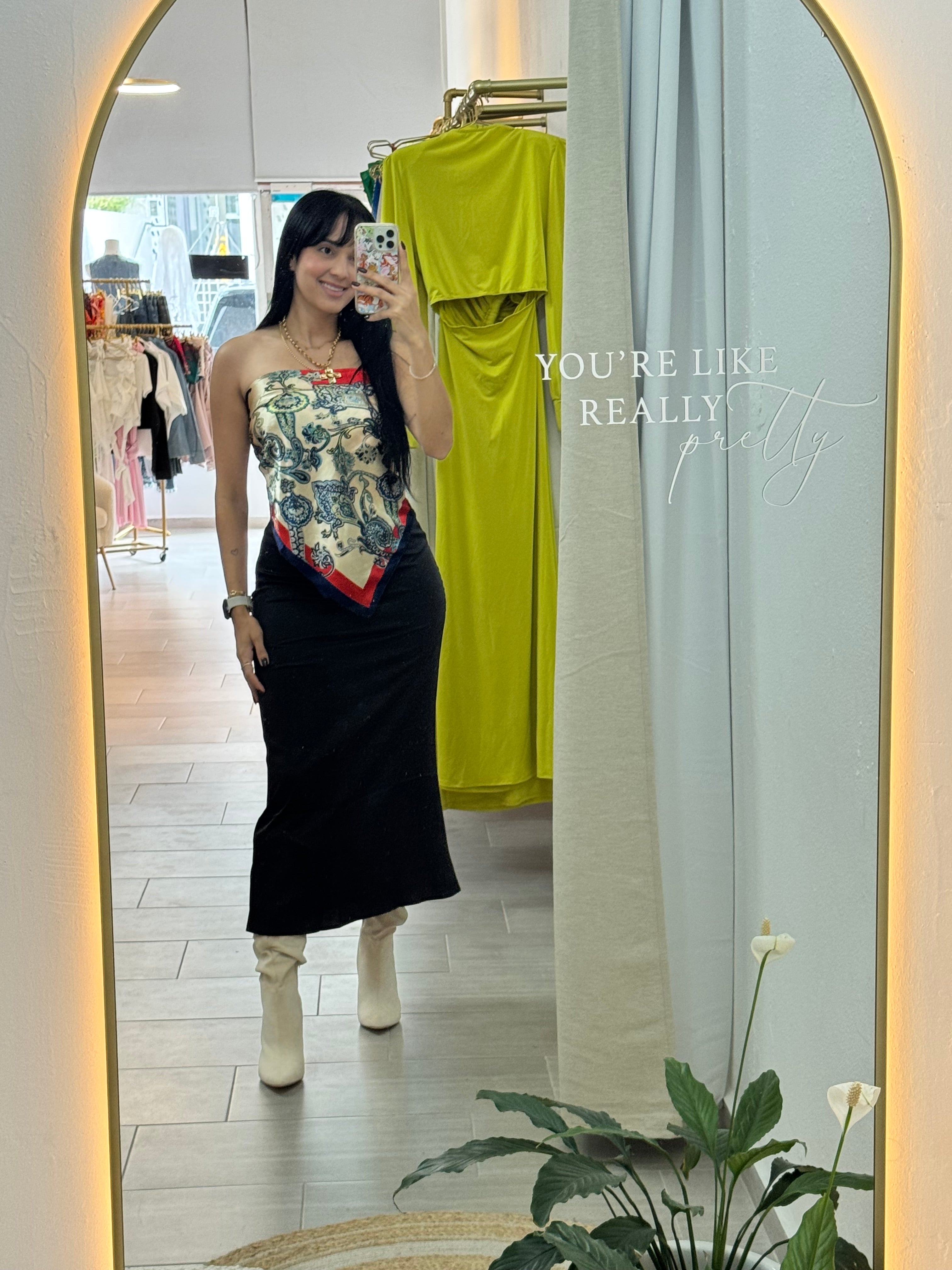 Black Midi Satin Skirt
