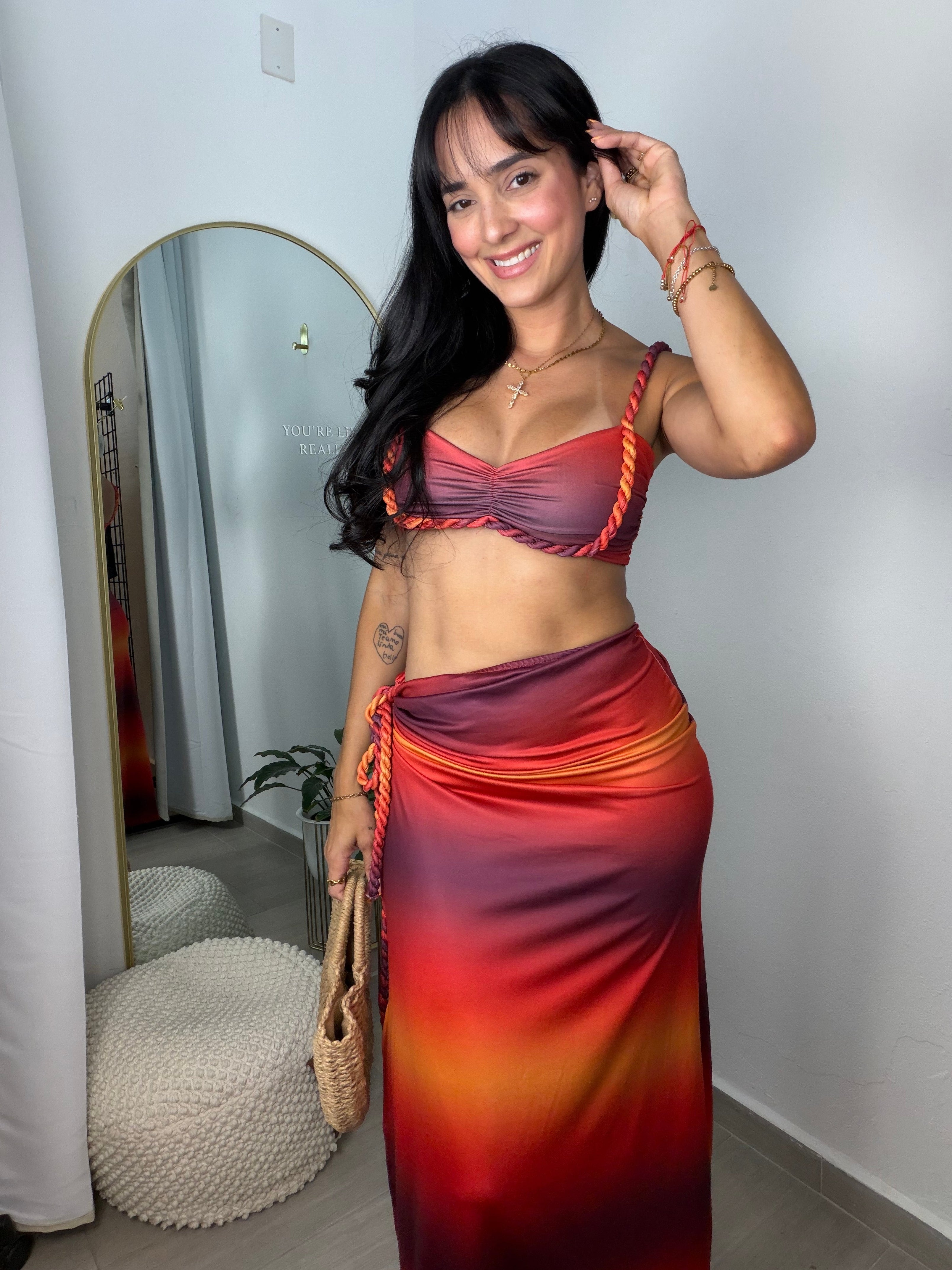 Weave Cropped Skirt Sets