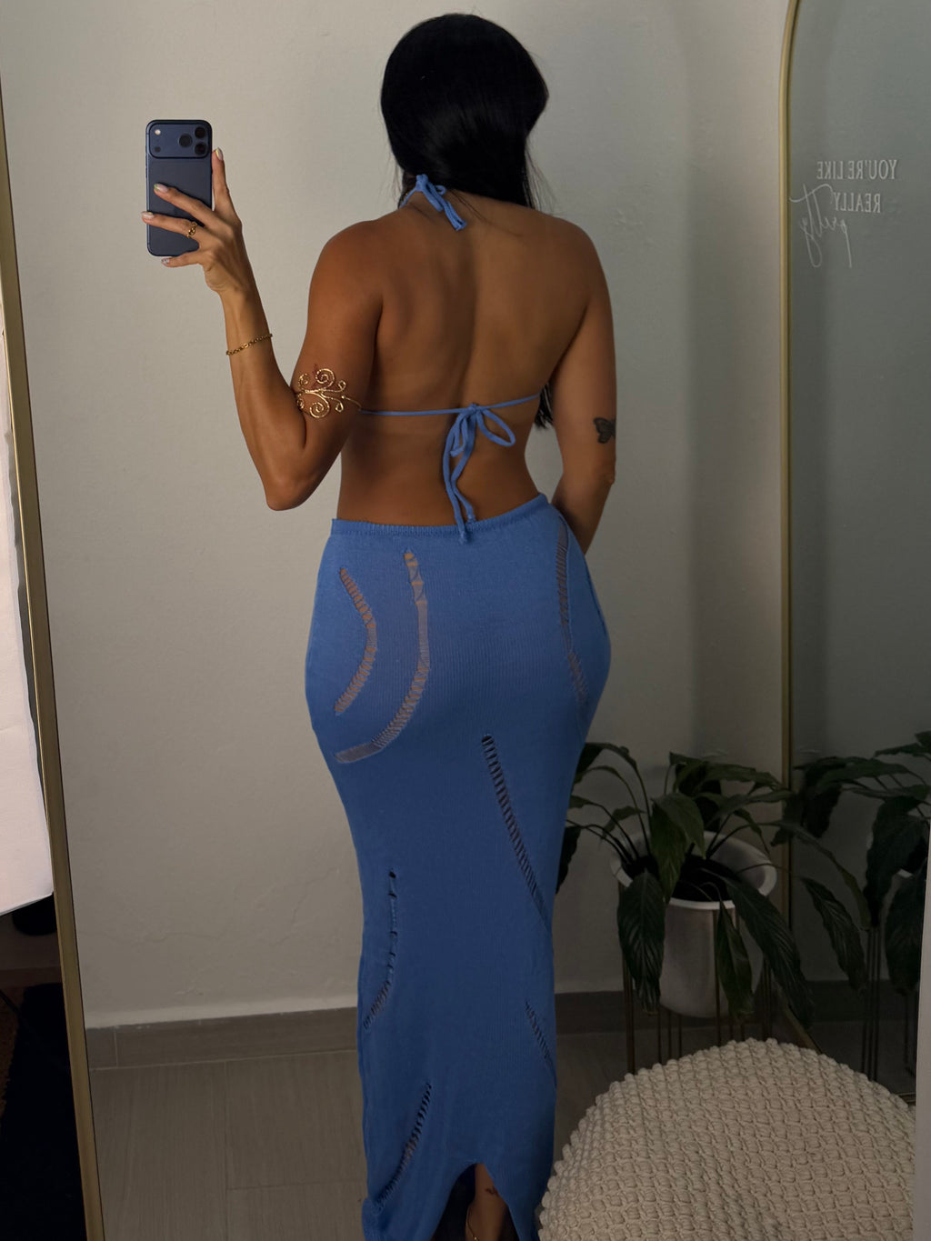 Halter Ruched Skirt Sets Blue