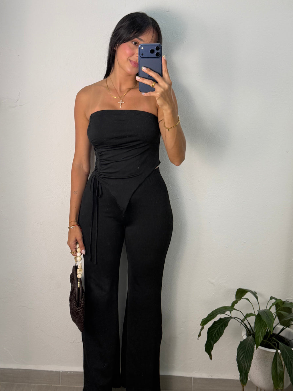 Black Pants And Strapless Top