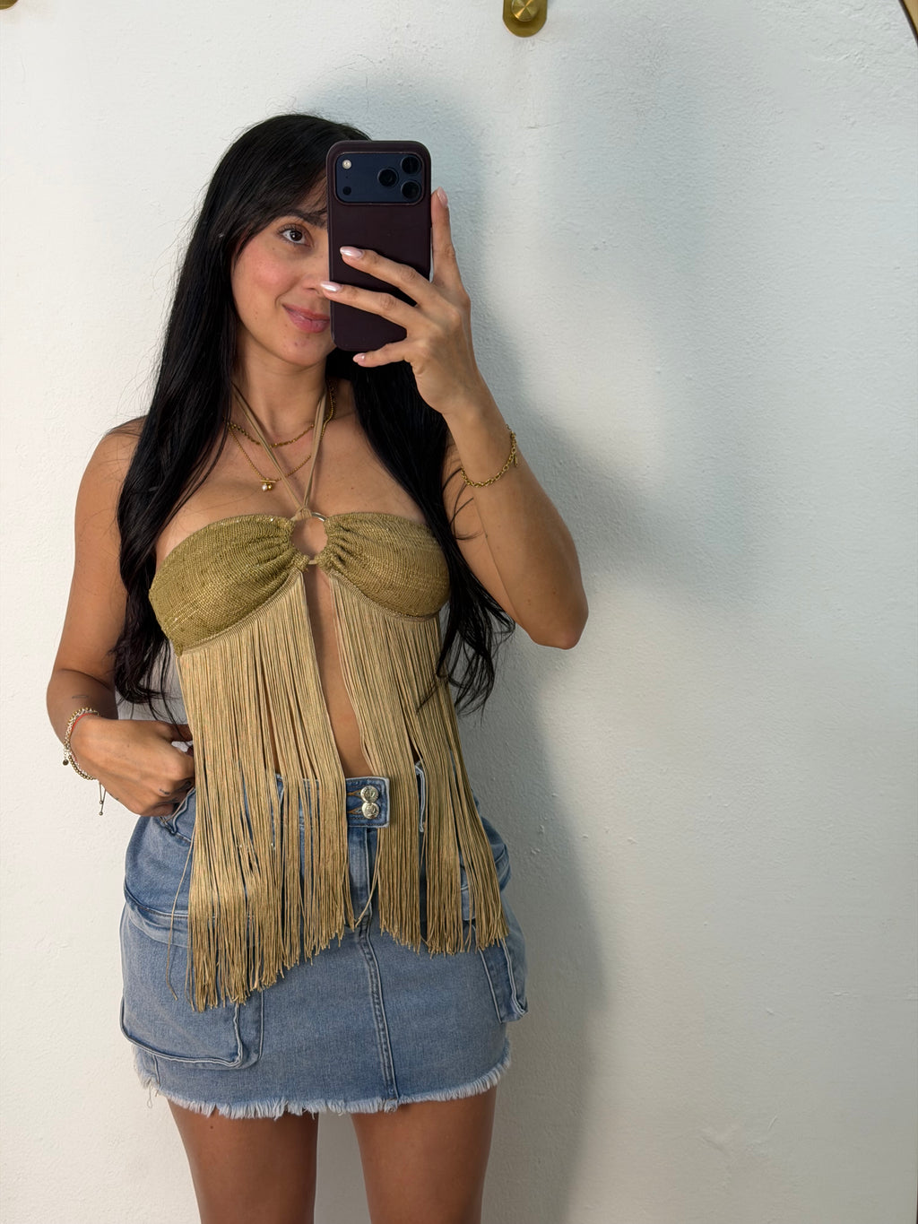 Gold Fringe Halter Top