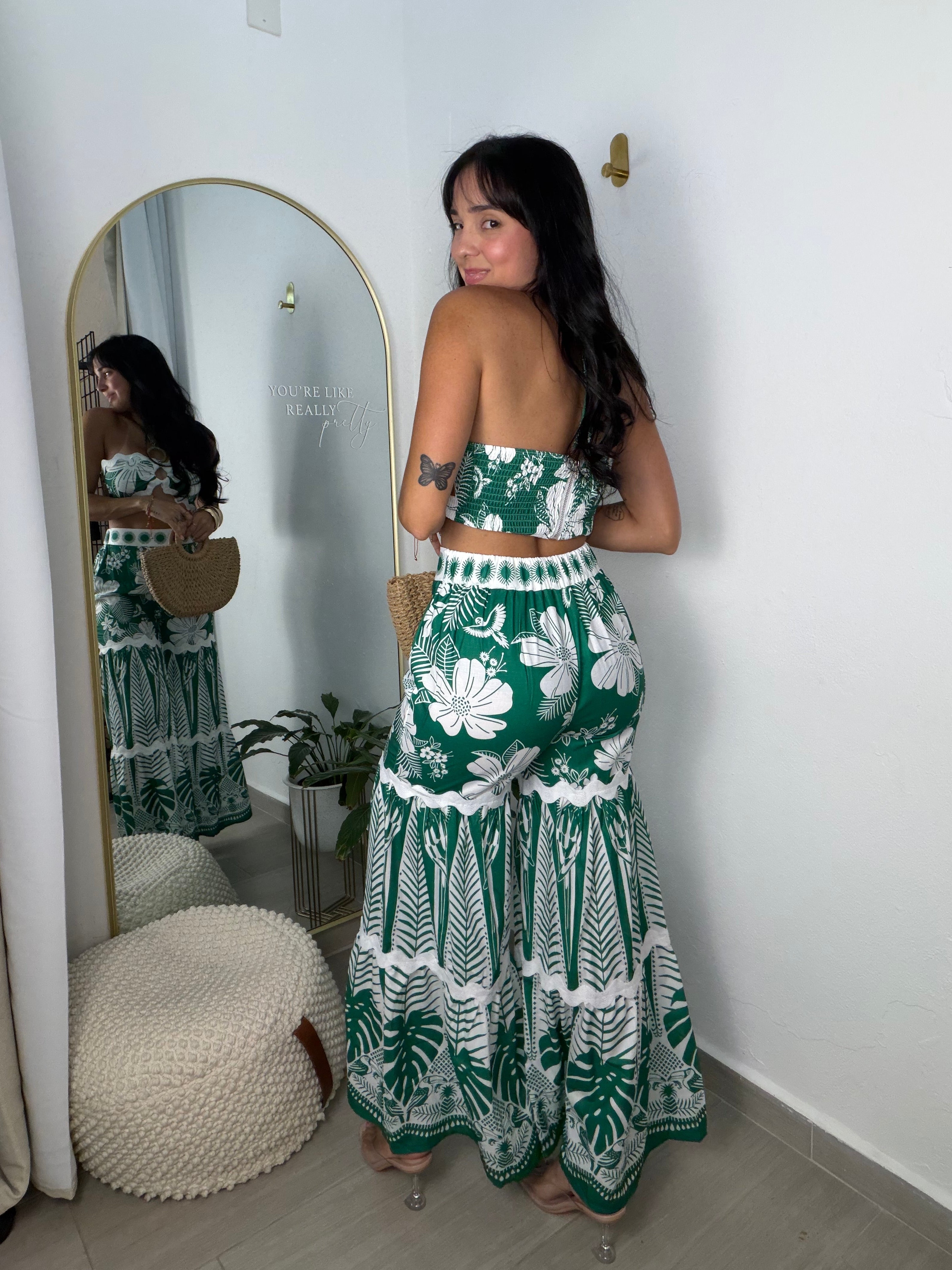 Green Flower Pants Set