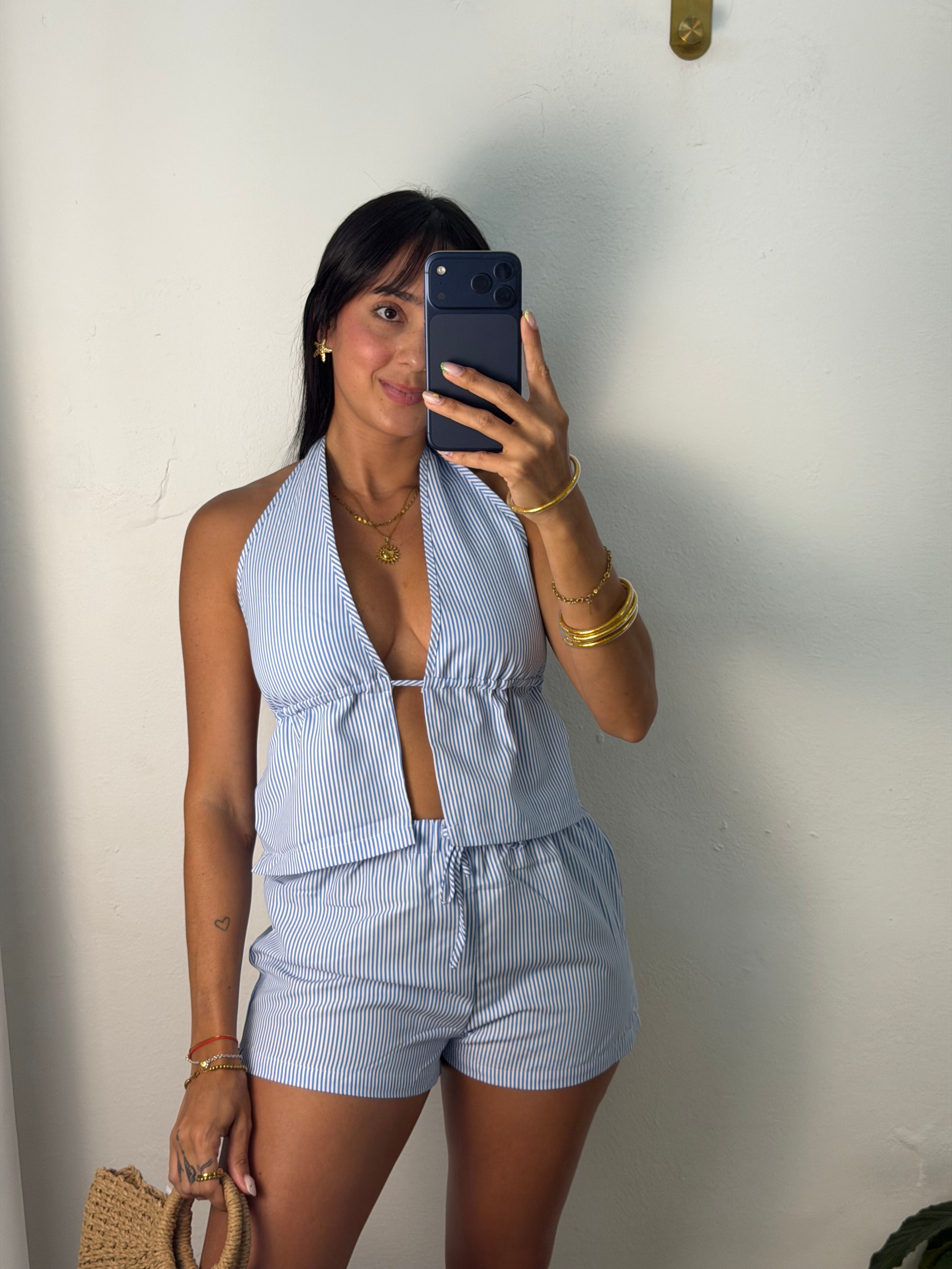 Blue Stripes Short Set