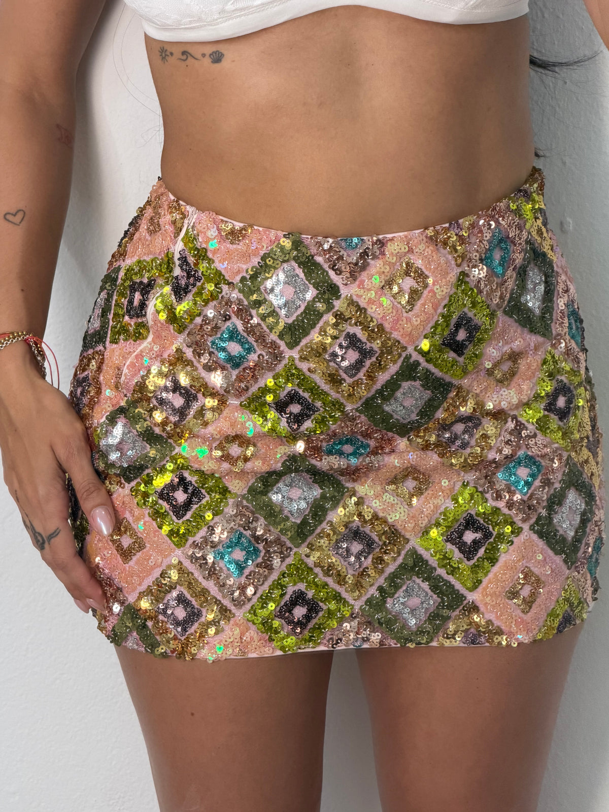 Light Pink Sequin Mini Skirt