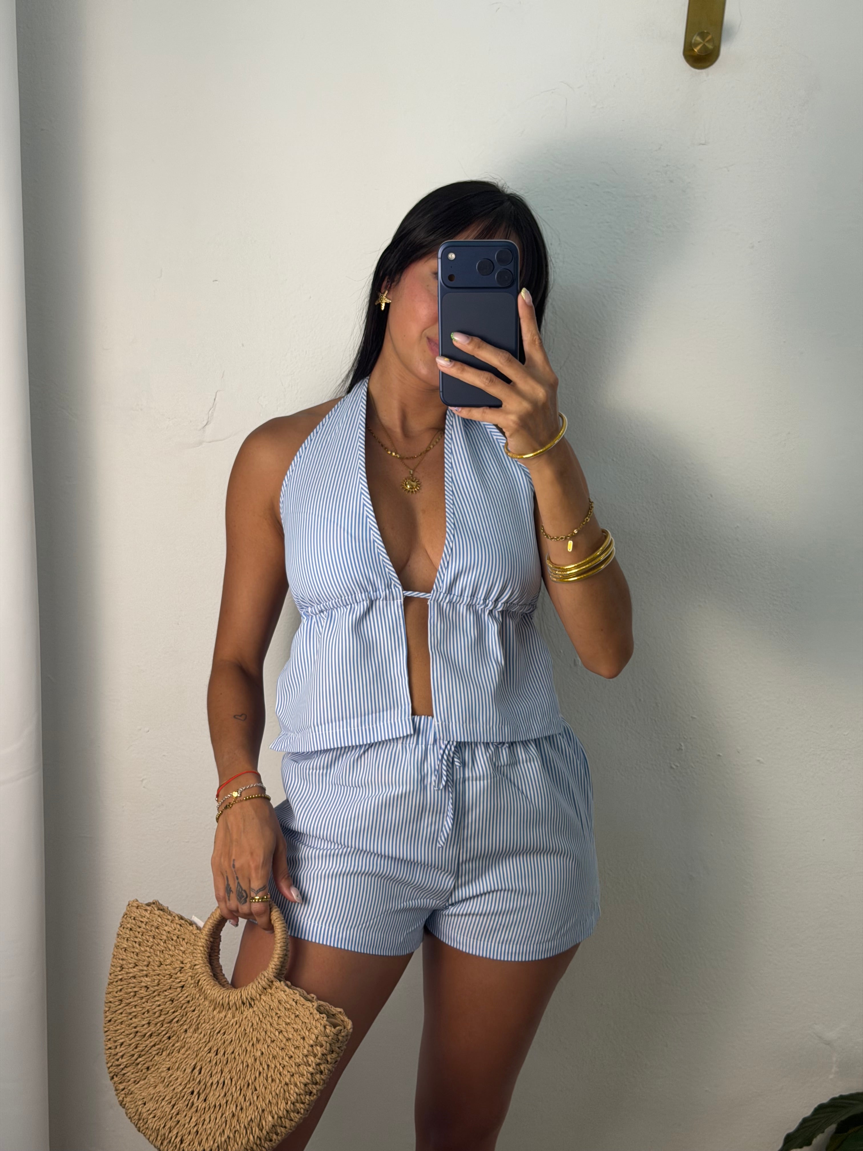 Blue Stripes Short Set
