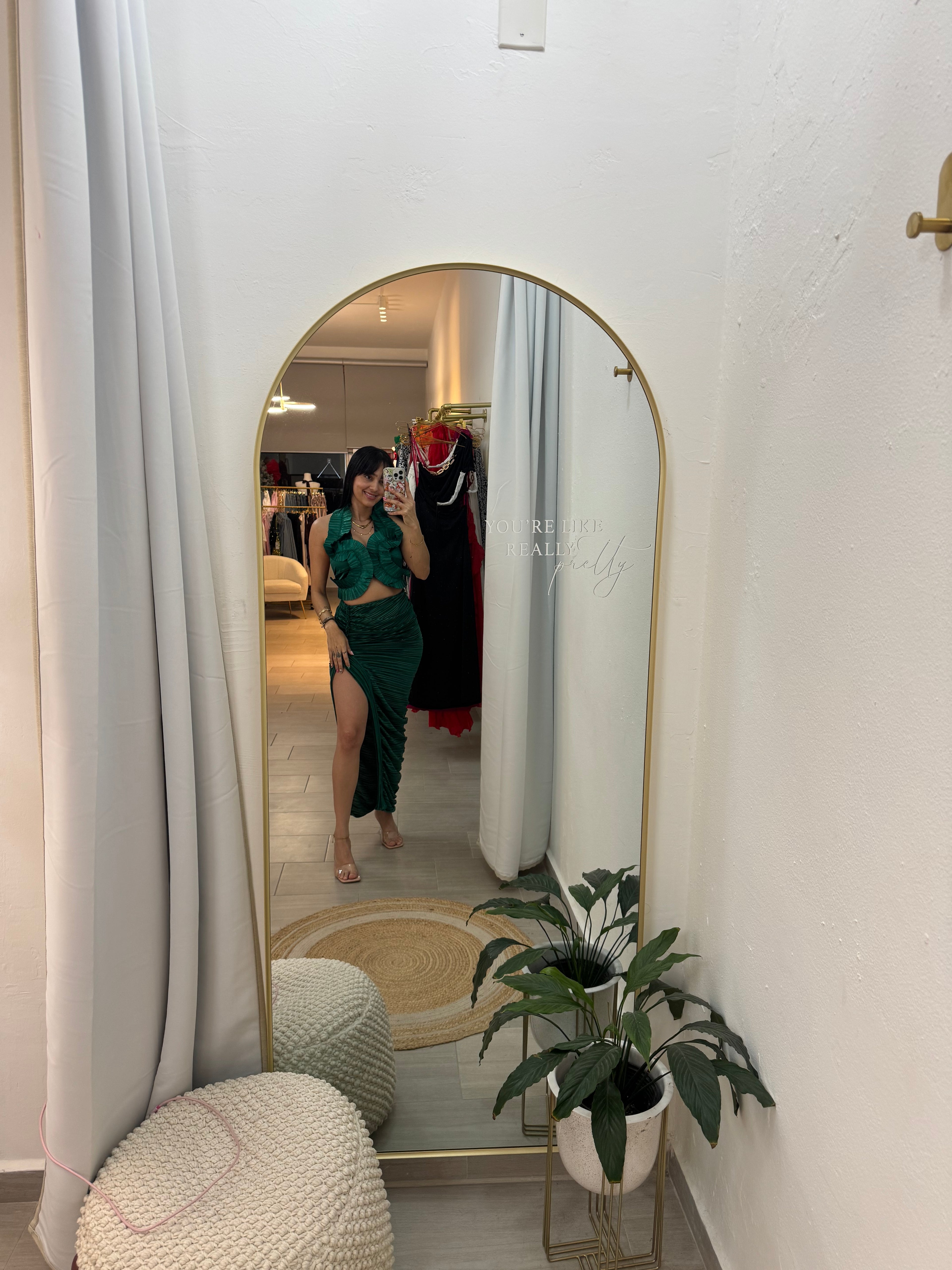 Green Halter Neck Backless Skirt Sets