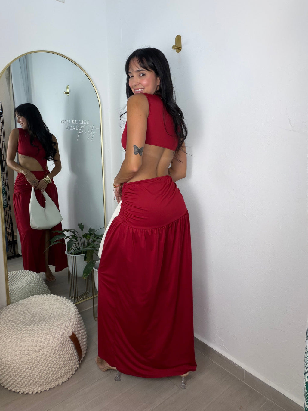 Ruched Hem Maxi Dress Burgundy