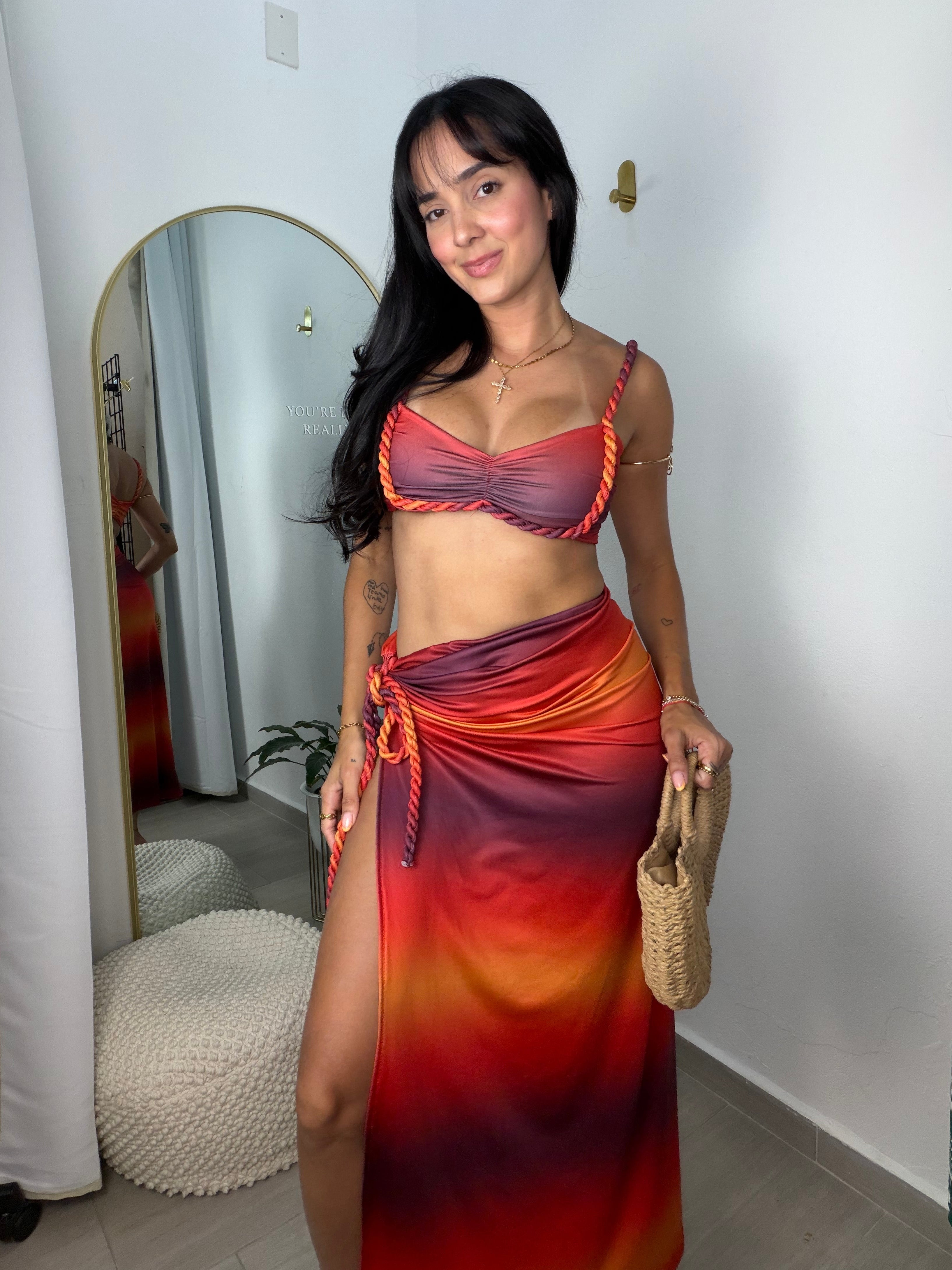 Weave Cropped Skirt Sets