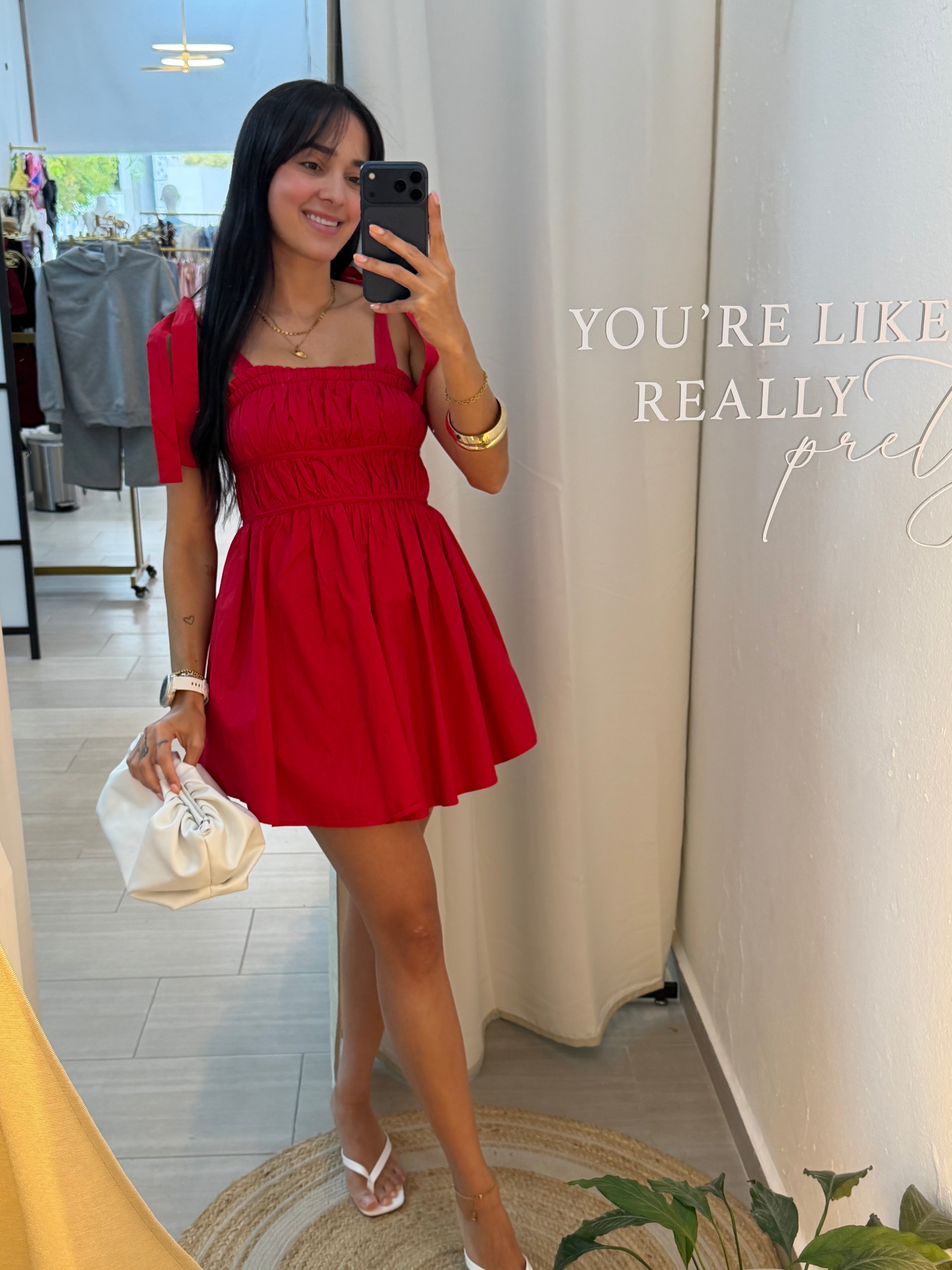 Red Dress Tie Shoulder